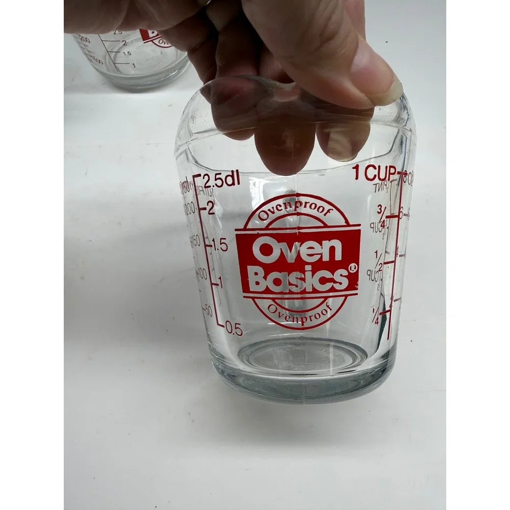 Anchor Hocking Oven Basics Glass Measuring Cup Lot 5pc Assorted Sizes Clear Red